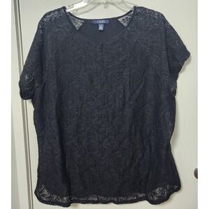 Chaps Womens Black Lace Overlay Short Sleeve Top NWT 2XL Dark Romantic‎ Goth